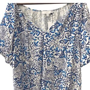 SUGARLIPS‎ CURVE Women's Blue Floral Print Relaxed Fit Bubble Sleeve Coastal